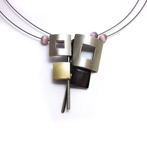 Dusty Mauve Catsite Stacked Squares Necklace by Crono Design